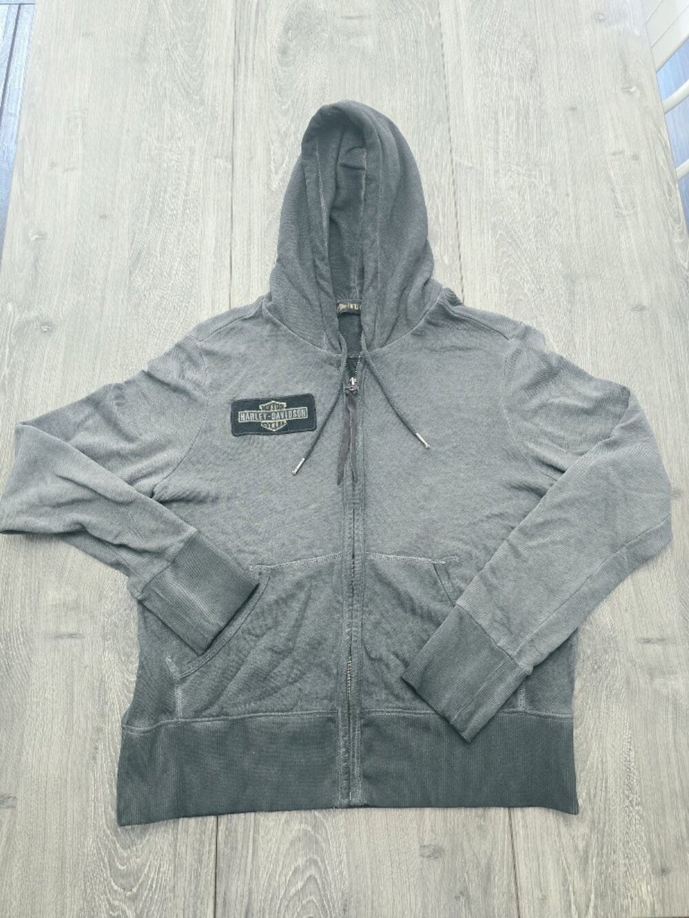 Harley-Davidson Gray Zip-Up Hoodie With Eagle Logo Medium Cotton Blend ombre